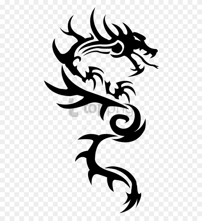 480x860 Free Dragon Simple Tattoo Image With Transparent Dragon Tattoo, Stencil, Text, Label HD PNG Download