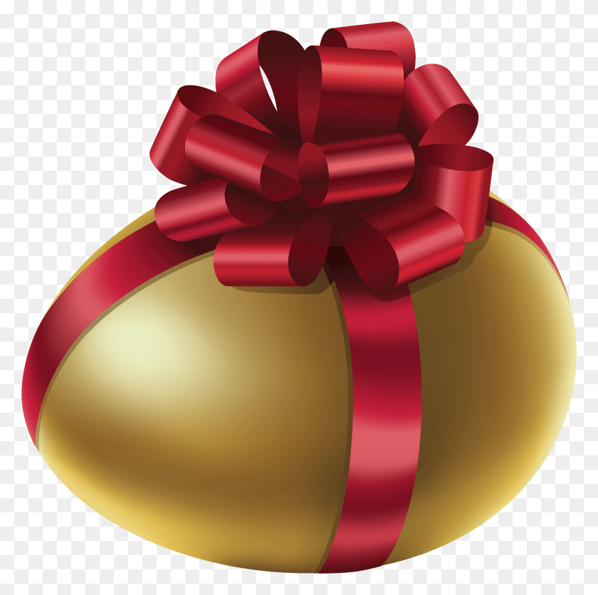 4874x4851 Free Easter Golden Egg With Red Bow Easter Egg Ribbon HD PNG Download