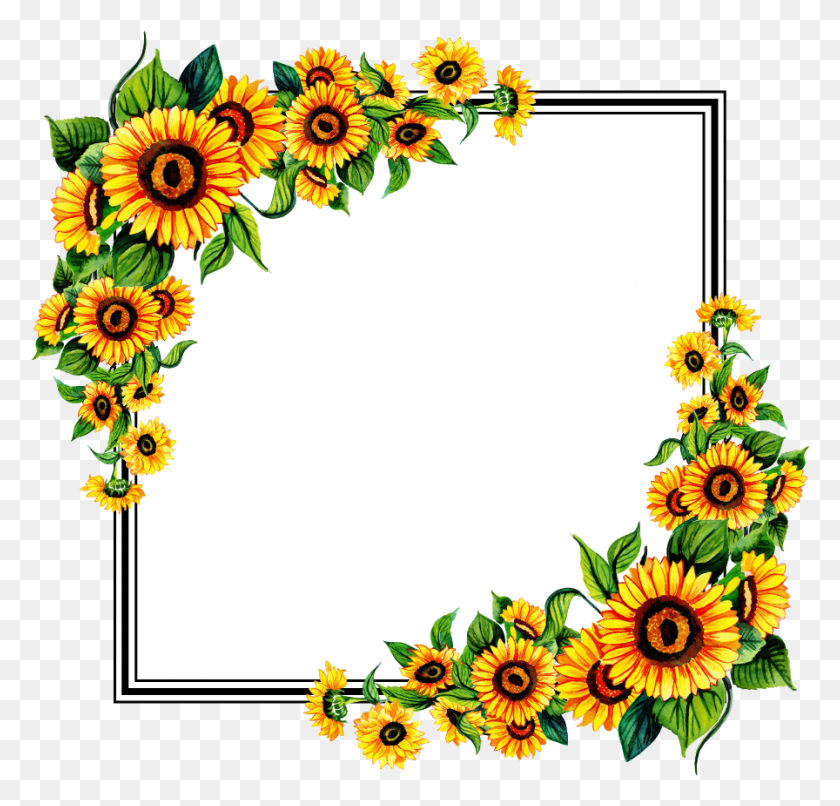 896x857 Free Floral Frame Sunflower, Graphics, Floral Design HD PNG Download