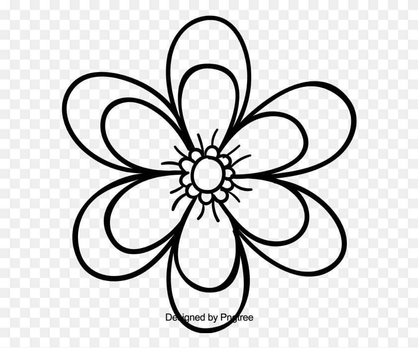 594x641 Free Flower Sketch Pull Material Sketch Black And Small Flower Drawings, Gray, World Of Warcraft HD PNG Download