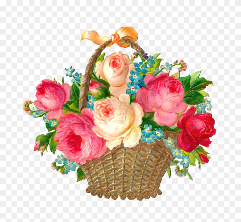 847x774 Free Gift Baskets Clipart Photo Basket Of Flowers Clipart, Graphics, Floral Design HD PNG Download