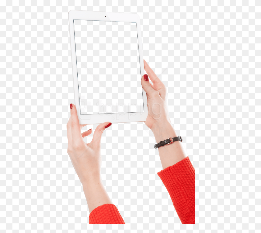 415x691 Free Girl Hand Holding White Tablet Images Girl Hand Holding Ipad, Person, Human, Text HD PNG Download