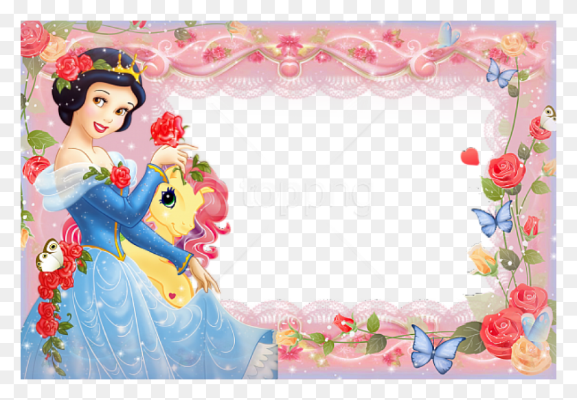 850x571 Descargar Png Marco Transparente De Niñas Con Princesa Nieve Marco De Cumpleaños Para Niñas, Crema, Postre, Comida Hd Png
