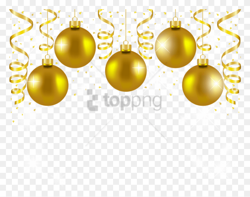 833x642 Бесплатное Изображение Золотого Рождественского Орнамента С Золотыми Елочными Шарами, Освещение, Графика Hd Png Скачать