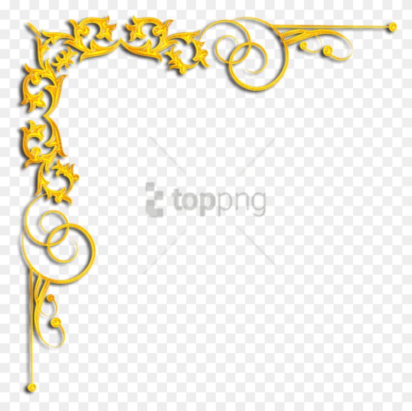 851x849 Free Gold Corner Designs Image With Transparent Corner Gold Confetti, Text, Chain, Alphabet HD PNG Download