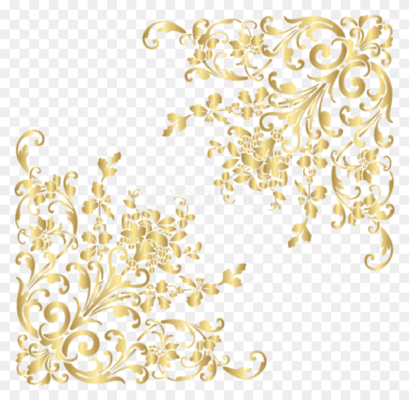 850x829 Free Gold Corners Clipart Photo Gold Sparkle Corner, Floral Design, Pattern, Graphics HD PNG Download