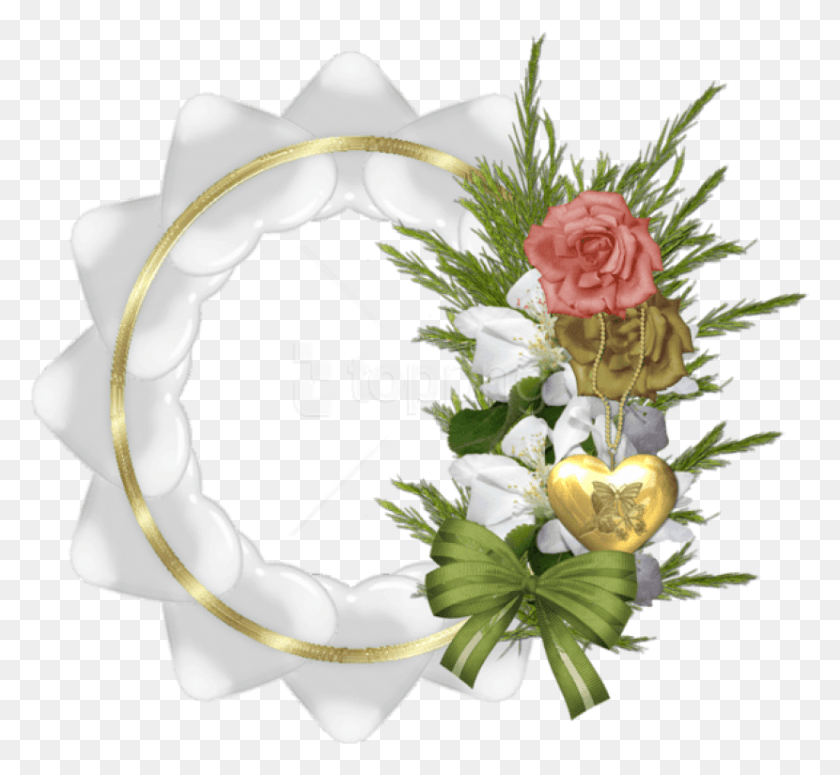 830x761 Free Gold Transparent Round Frame With White Hearts Frame Heart And Rose, Plant, Flower, Blossom HD PNG Download