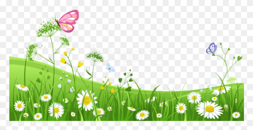851x407 Free Grass With Butterfliespicture Garden Clipart, Graphics, Green HD PNG Download
