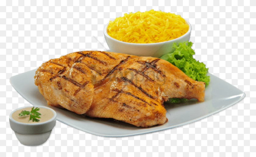 850x498 Free Grilled Chicken Images Transparent Half Chicken With Rice, Bird, Animal, Bread HD PNG Download