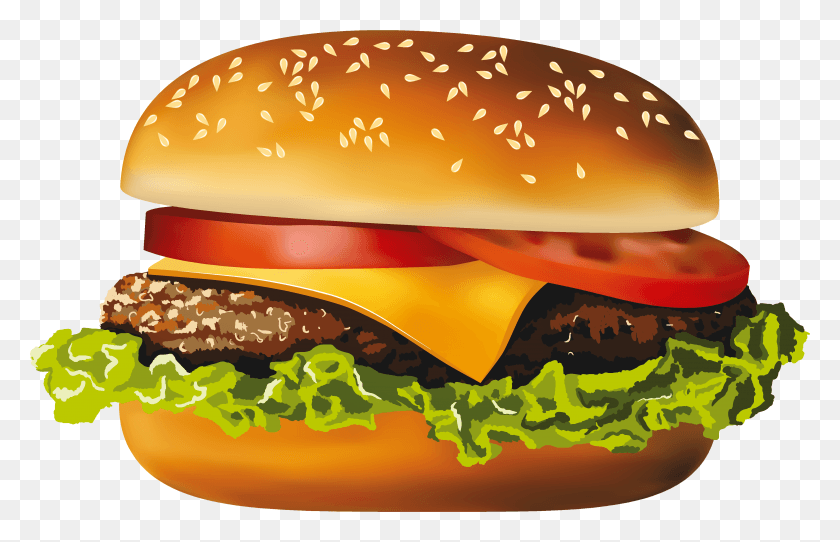 4375x2705 Free Hamburger Clipart With Transparent Background Hamburger With Cheese Lettuce And Tomato, Burger, Food, Birthday Cake HD PNG Download