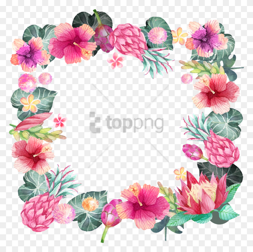 850x849 Free Hand Painted Flower Borders Image With Watercolor Flower Paint Flower Border Design, Graphics, Floral Design Descargar Hd Png