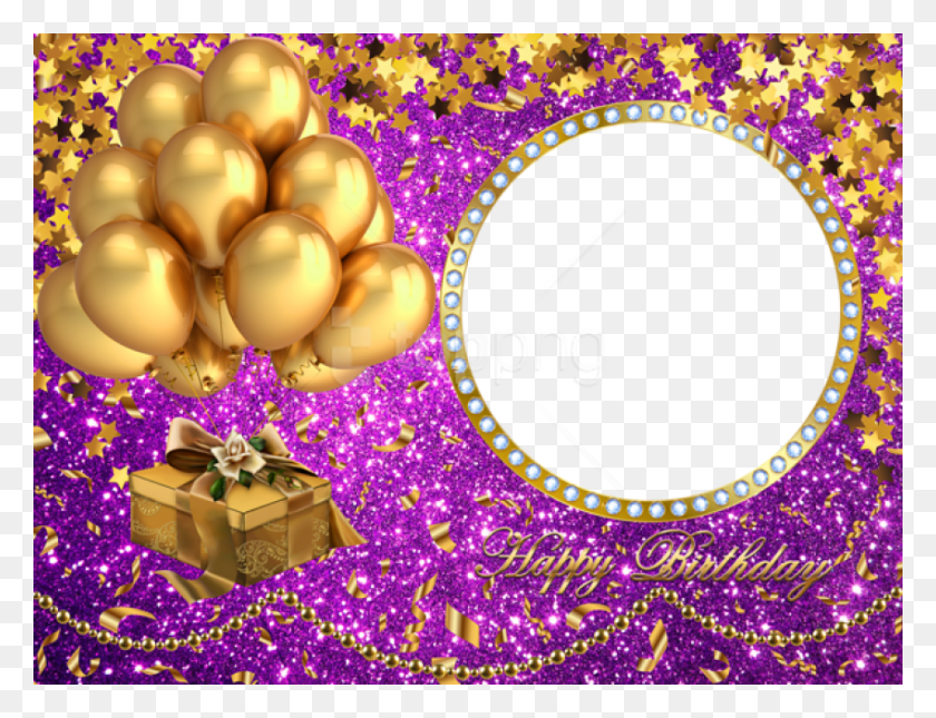 850x638 Free Happy Birthday Shining Frame Background Birthday Golden Balloon, Crowd, Parade, Paper HD PNG Download