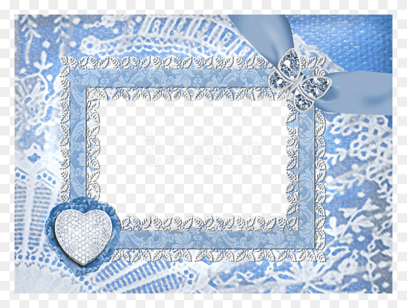 850x628 Descargar Png Corazón Y Mariposa Joyería Azul Transparente Marco Azul Fondo Transparente, Texto, Ropa, Vestimenta Hd Png