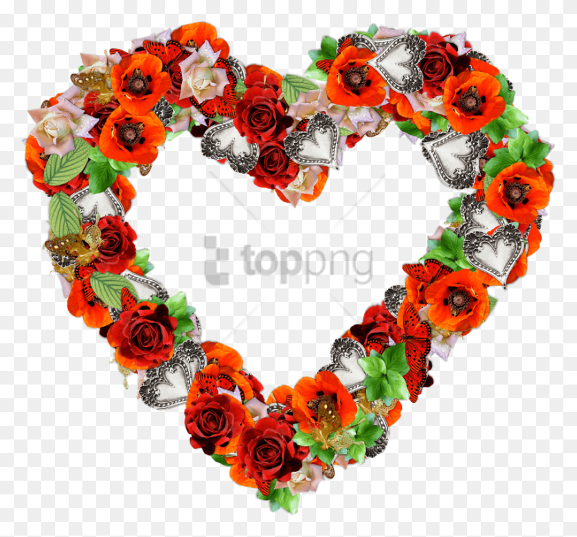 850x787 Free Heart Made Of Poppies And Roses Happy Valentines Day 2019 Images, Wreath, Graphics HD PNG Download