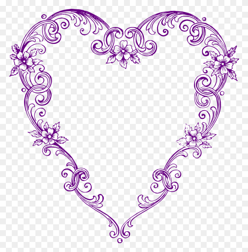 937x955 Бесплатные Картинки Винтажное Пурпурное Сердце Картинки Клип Арт, Сердце, Узор, Орнамент Hd Png Скачать