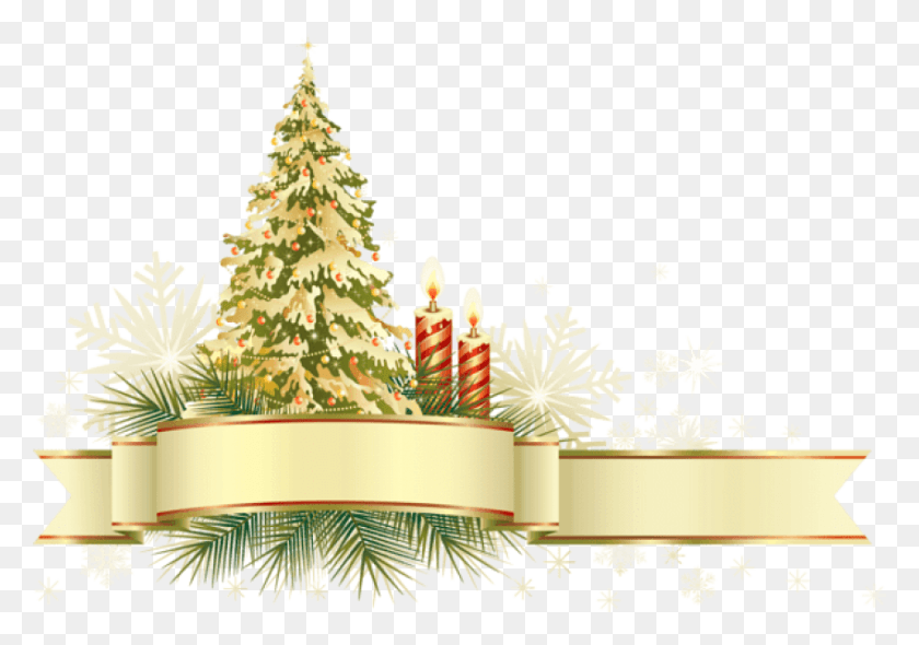 850x578 Бесплатно Большой Прозрачный Золотой И Зеленый Рождественский Прозрачный Рождественский Декор, Елка, Растение, Рождественская Елка Png Скачать
