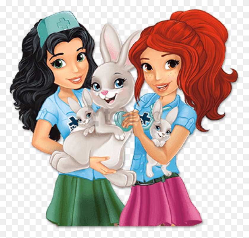 843x805 Free Lego Friends Taking Care Of Rabbits Cartoon, Person, Human, Manga HD PNG Download