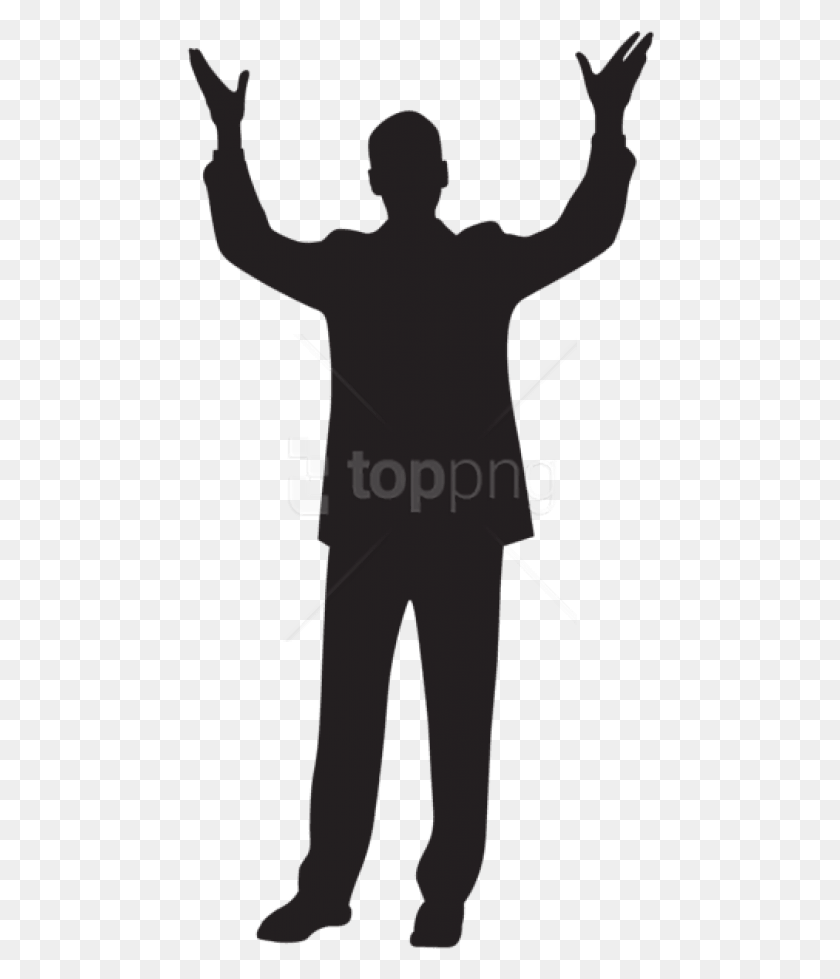 468x919 Free Man With Hands Up Silhouette Man Hands Up Silhouette, Person, Human HD PNG Download