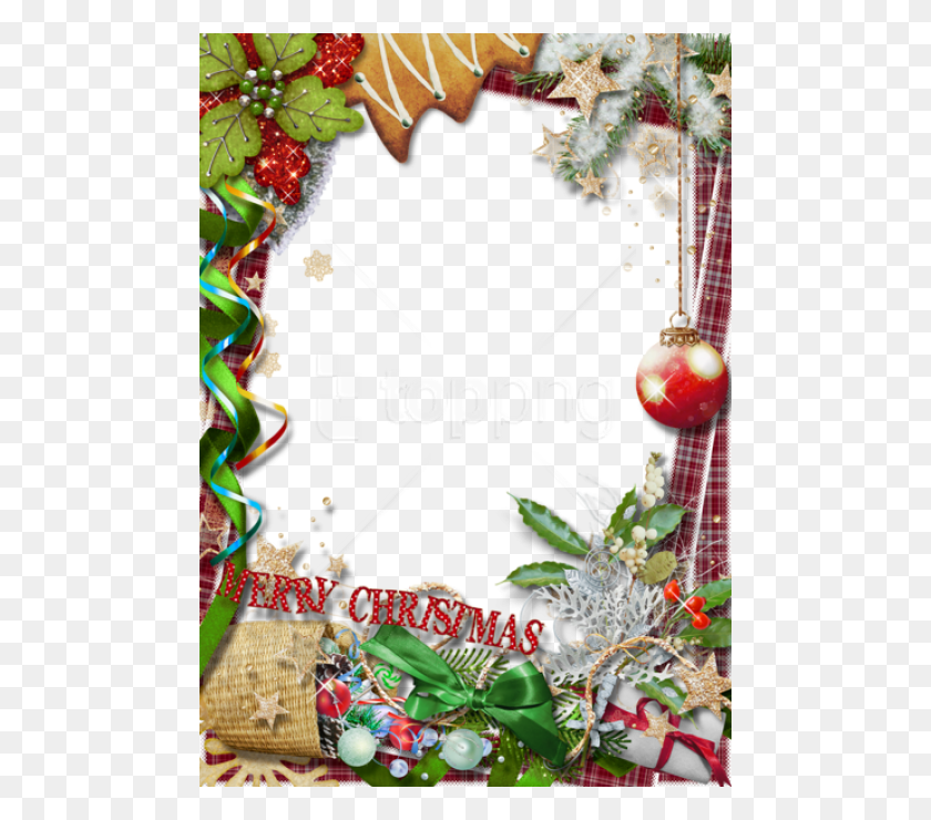 480x680 Free Merry Christmasframe With Green Bow Background Merry Christmas Frame, Graphics, Floral Design HD PNG Download