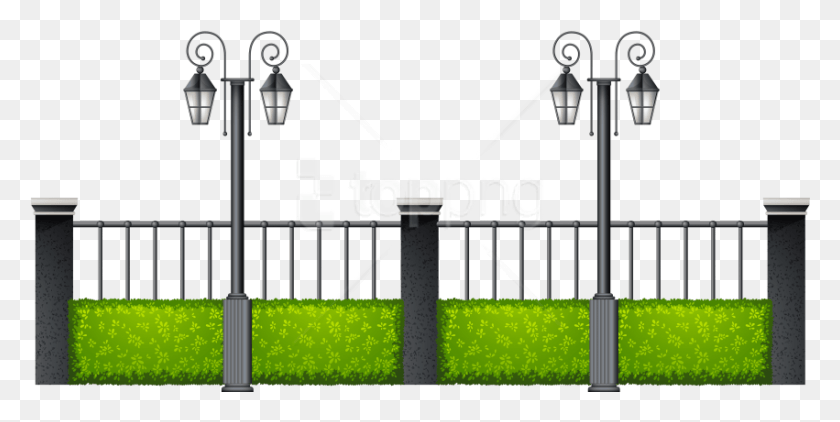 851x395 Free Metal Fence With Streetlights Clipart Street Fence, Text, Gate, Alphabet HD PNG Download