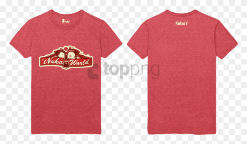 850x470 Free Nuka World Main Gate Heather Red T Image Active Shirt, Clothing, Apparel, T-shirt HD PNG Download