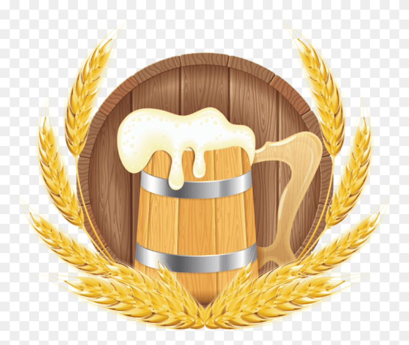 820x683 Free Oktoberfest Beer Barrel Mug And Wheat Oktoberfest Beer Clipart, Plant, Symbol, Logo HD PNG Download