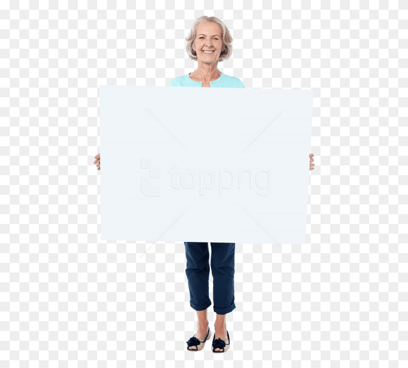 458x696 Free Old Women Holding Banner Images Transparent Sitting, Person, Human, White Board HD PNG Download