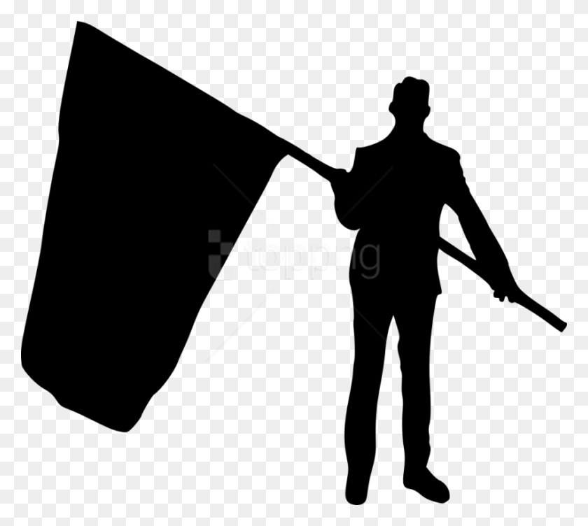 850x755 Free Person With Flag Silhouette Man Holding Flag Silhouette, Human, Graduation HD PNG Download