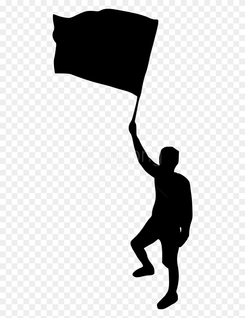 480x1027 Free Person With Flag Silhouette Man Holding Flag Silhouette, Human, Sport HD PNG Download