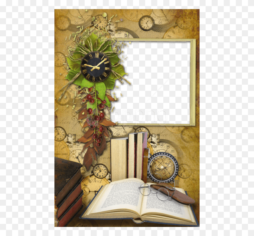 480x720 Free Photo Frame With Books And Clock Background Books Borders And Frames, Book, Clock Tower, Building HD PNG Download