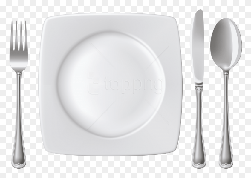 827x569 Free Plate Spoon Knife And Fork Clipart Plate Spoon And Fork Top View, Cutlery, Dish, Meal HD PNG Download