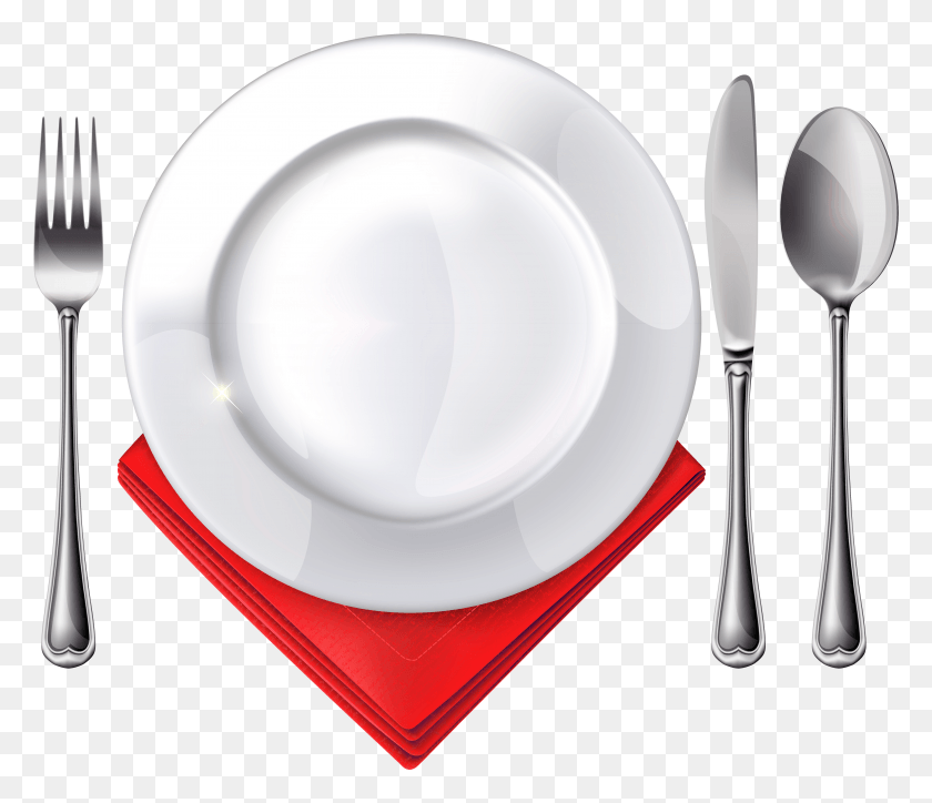 3933x3349 Free Plate Spoon Knife Fork And Red Napkin Plate With Spoon And Fork HD PNG Download
