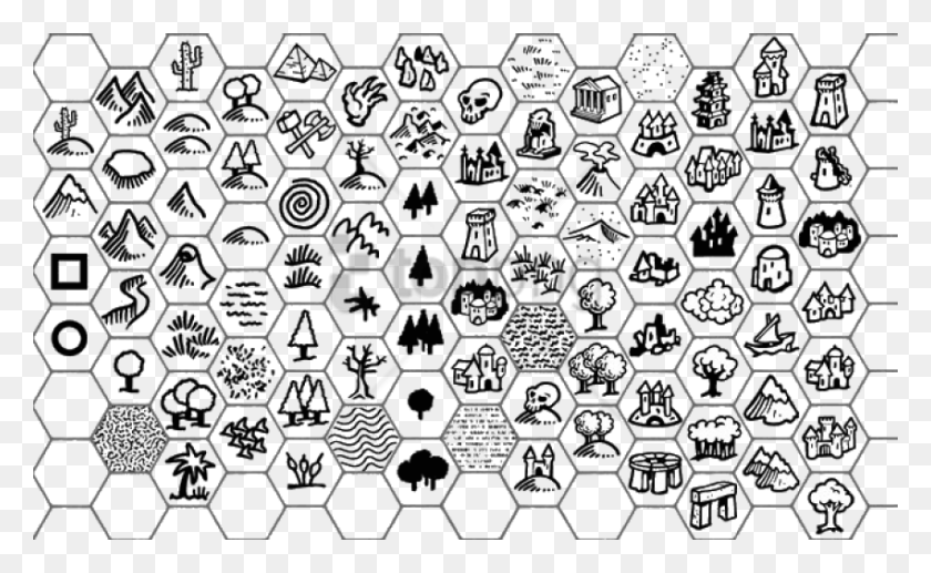 850x499 Descargar Png Iconos Hexagonales De Dominio Público Conjunto De Iconos De Mapa De Fantasía, Doodle Hd Png