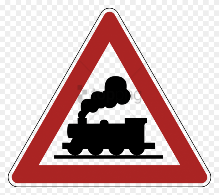 850x749 Free Railway Crossing Road Sign Images Silhouette Train Clip Art, Symbol, Sign, Triangle HD PNG Download