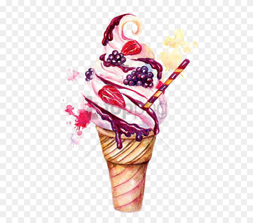 480x679 Бесплатный Реалистичный Рисунок Мороженого С Фруктами, Сливки, Десерт, Еда Hd Png Скачать