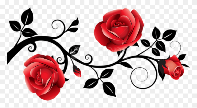 839x433 Free Red And Black Decorative Roses Clipart Black And Red Rose Clipart, Rose, Flower, Plant HD PNG Download