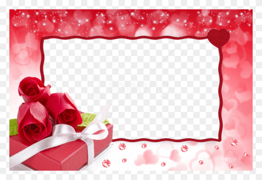 850x566 Png Красные Розы С Сердечками И Бриллиантами Рамка Для Фото Пара, Растение, Роза, Цветок Hd Png Скачать