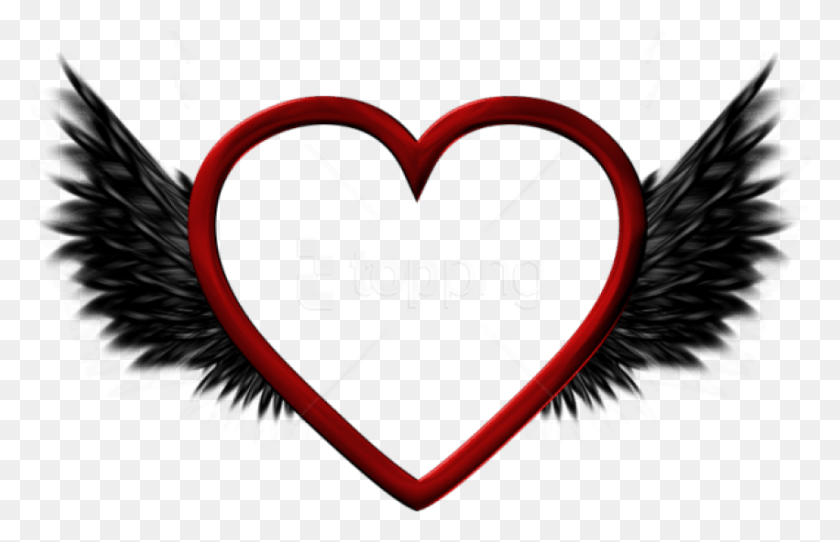 851x526 Free Red Transparent Heart With Black Wings Portable Network Graphics, Cushion, Symbol HD PNG Download