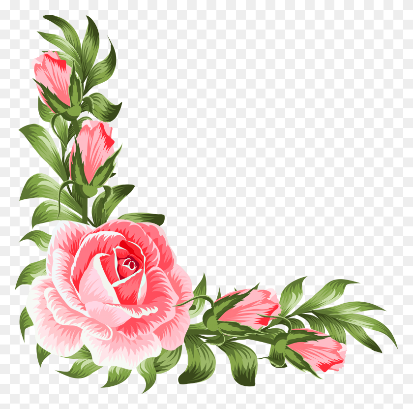7887x7800 Free Rose Corner Decoration Clipart Pink Corner Flowers HD PNG Download