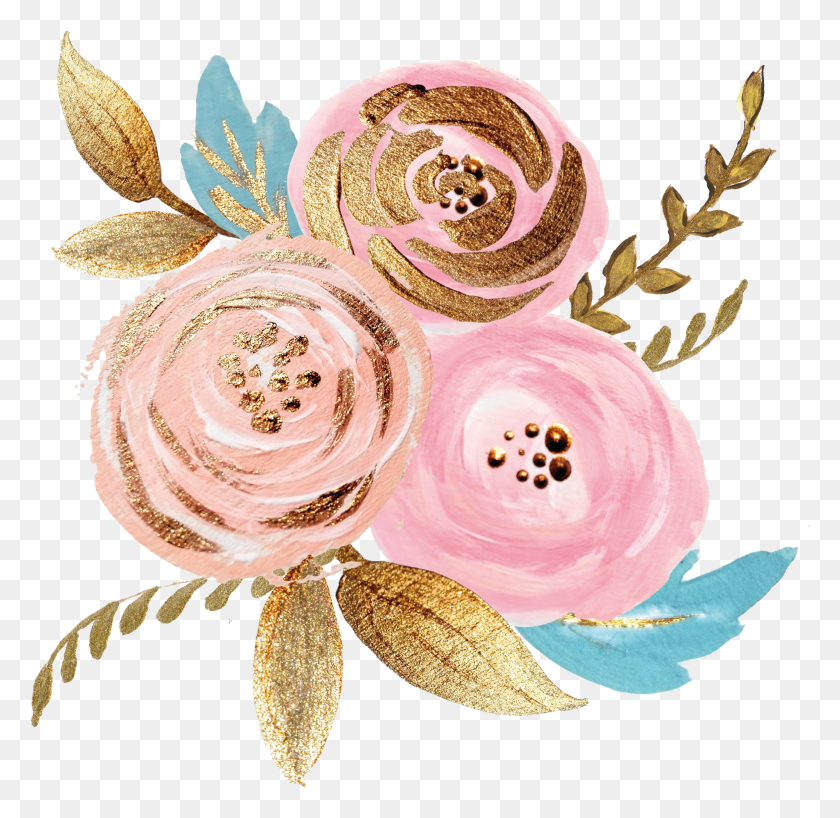 2072x2015 Free Rose Gold Watercolor Floral Images Floral Watercolor Rose Gold HD PNG Download