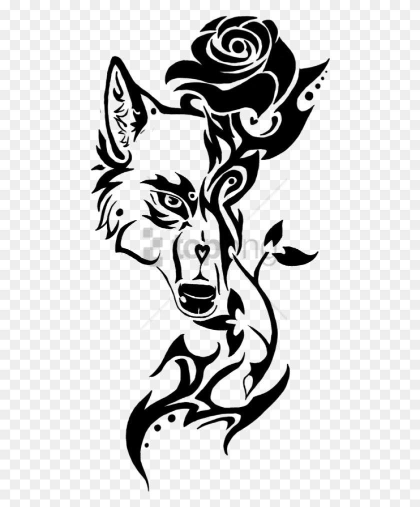 480x955 Free Rose Tribal Design Images Background Wolf Tribal Tattoo Drawing, Stencil, Graphics HD PNG Download