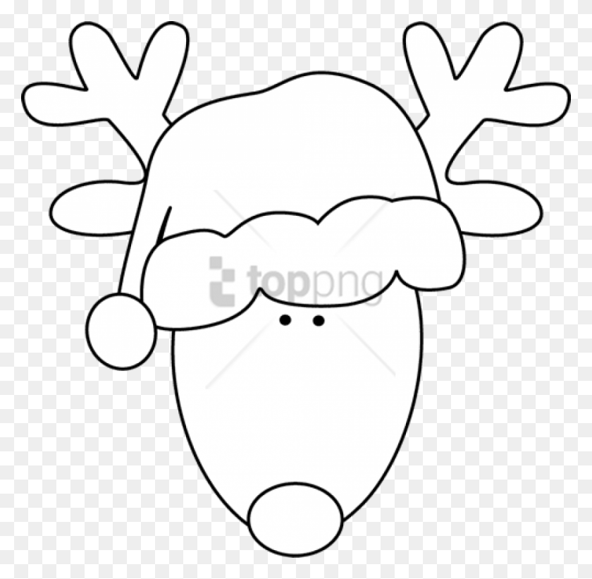 850x830 Free Santa Hatblack And White Image With Transparent Reindeer Head Clipart Black And White, Plant, Produce, Food HD PNG Download