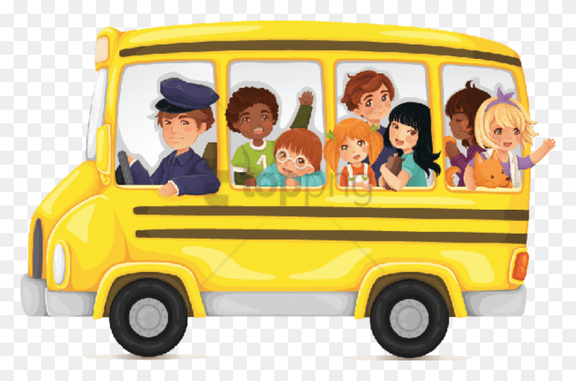 850x541 Free School Bus Side Image With Transparent Cute Bus Clipart, Person, Human, Vehicle HD PNG Download