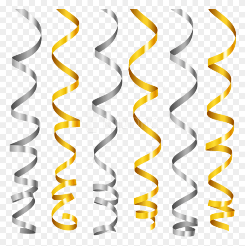 829x834 Free Silver And Gold Curly Ribbons Images Transparent Gold Ribbon Border Clipart, Spiral, Coil, Paper HD PNG Download