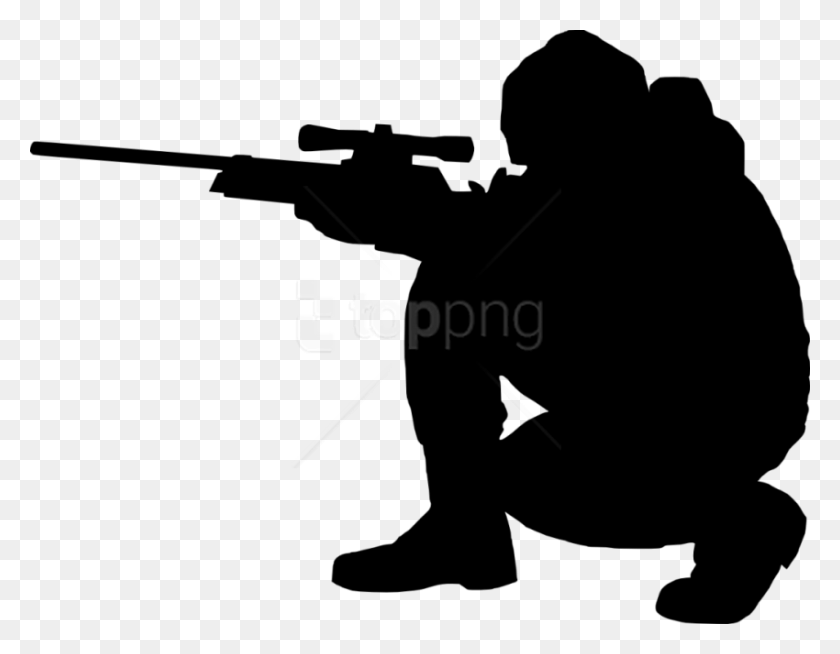 850x648 Free Sniper Shooter Silhouette Sniper Silhouette, Person, Human, Kneeling HD PNG Download