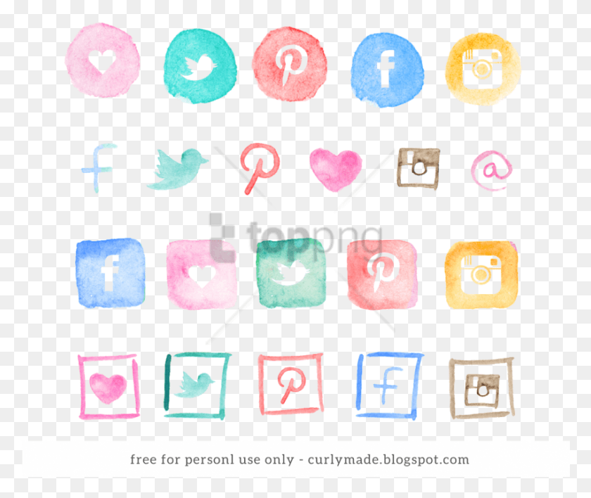 851x708 Free Social Media Icons Watercolor Image With Transparent Social Media Background, Number, Symbol, Text HD PNG Download