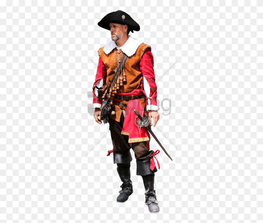 295x650 Free Soldier With Gun Powder Bags Middle Ages Soldier, Costume, Person, Human HD PNG Download