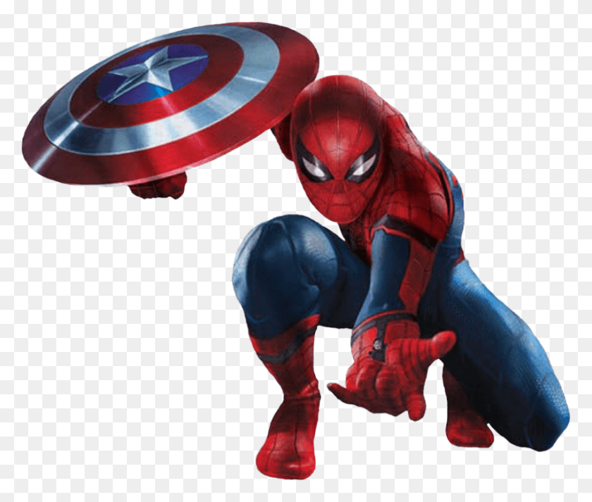 851x713 Free Spiderman Shield Clipart Photo Spiderman With Captain America Shield, Person, Human, People HD PNG Download