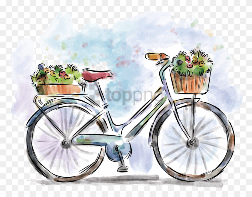 850x653 Free Stock Bicycle Painting Drawing Image With Watercolor Of Bicycle, Wheel, Machine, Vehicle HD PNG Download