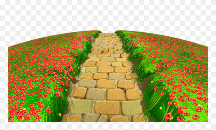 851x486 Free Stone Path With Flowers Ground Stone Pathway Clipart, Walkway, Sidewalk, Pavement HD PNG Download